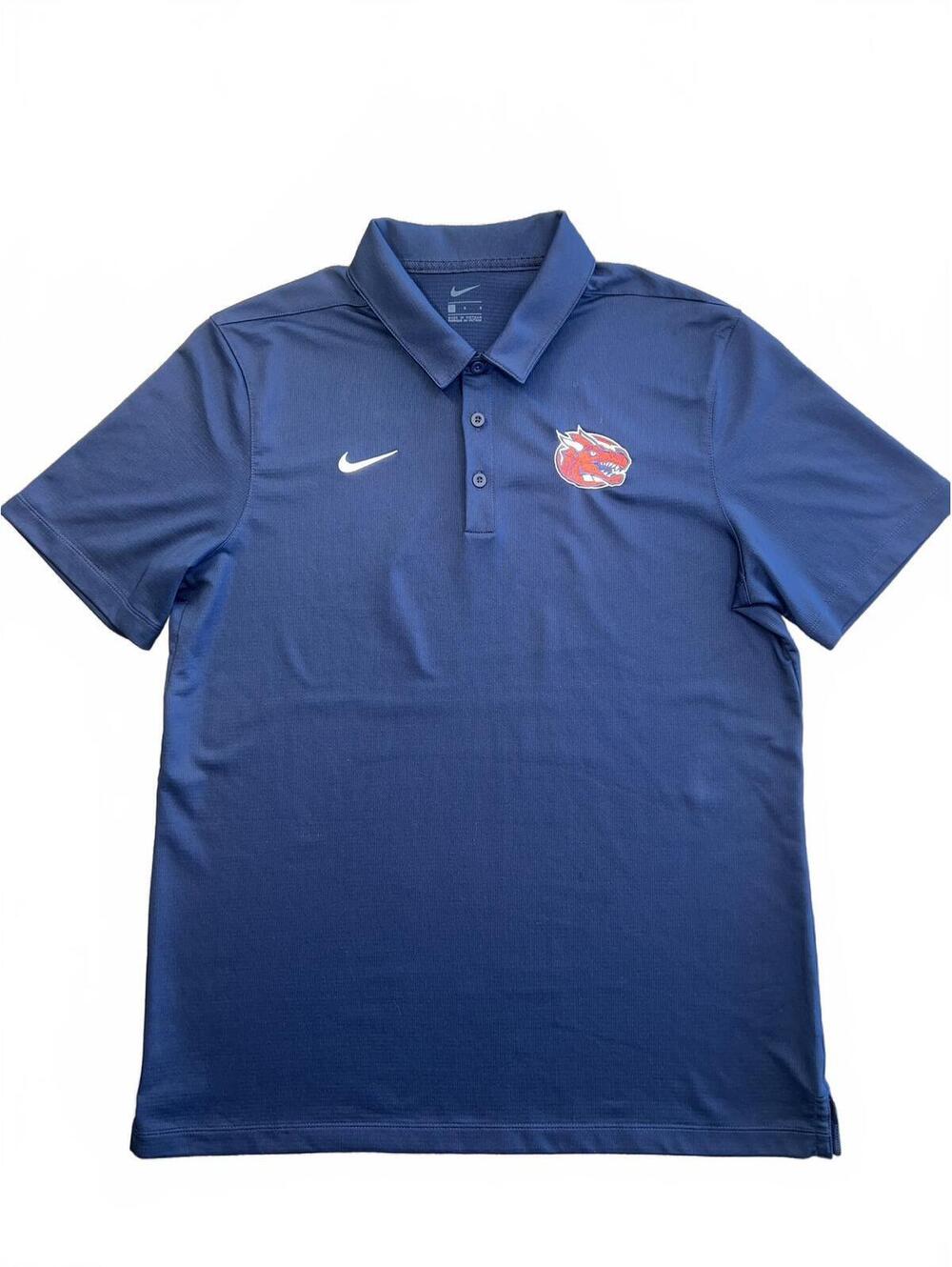 Nike Navy Blue Dri-FIT Polo Shirt with Red Dragon Logo Size L
